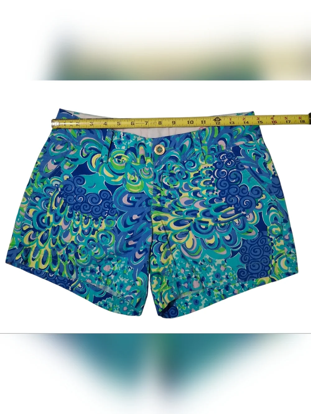 Lilly Pulitzer Callahan Lilly's Lagoon Print Flat Front Low Rise Shorts Size 0